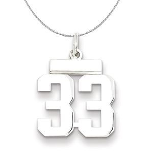 Silver, Athletic Collection, Small Polished Number 33 Necklace - 20 In